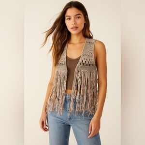 Free People Boho Crochet Fringe Vest - Size Small